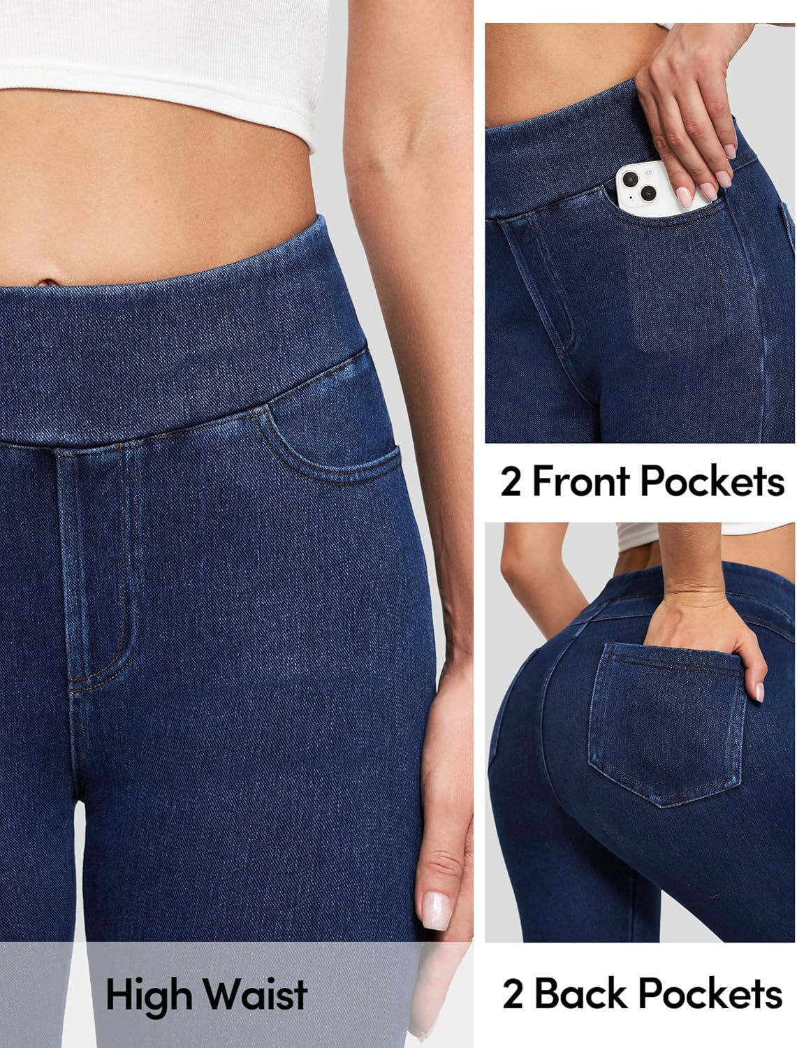 Women's High Waist Stretchy Jeggings with Tummy Control and Pockets - Trendy Casual Skinny Jeans