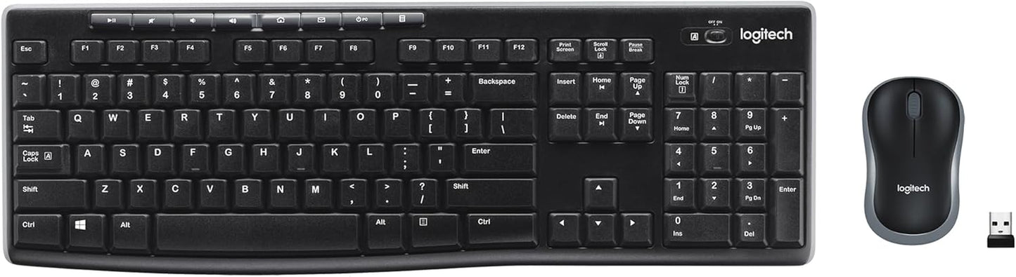 MK270 Wireless Keyboard and Mouse Combo for Windows, 2.4 Ghz, 8 Multimedia Keys, PC, Laptop, Wireless Keyboard Compact Mouse Combo - Black