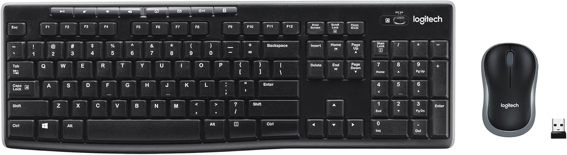 MK270 Wireless Keyboard and Mouse Combo for Windows, 2.4 Ghz, 8 Multimedia Keys, PC, Laptop, Wireless Keyboard Compact Mouse Combo - Black
