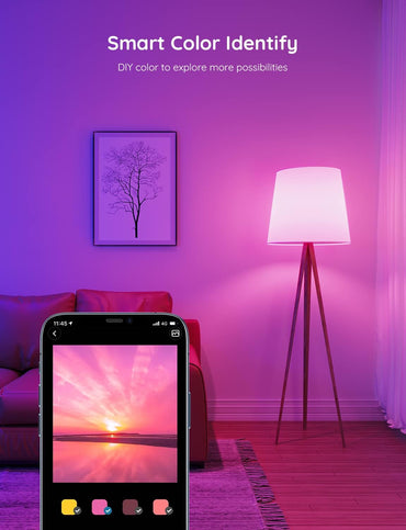 Smart Light Bulbs, Color Changing Light Bulb, Work with Alexa and Google Assistant, 16 Million Colors RGBWW, Wifi & Bluetooth LED Light Bulbs, Music Sync, A19, 800 Lumens, 4 Pack