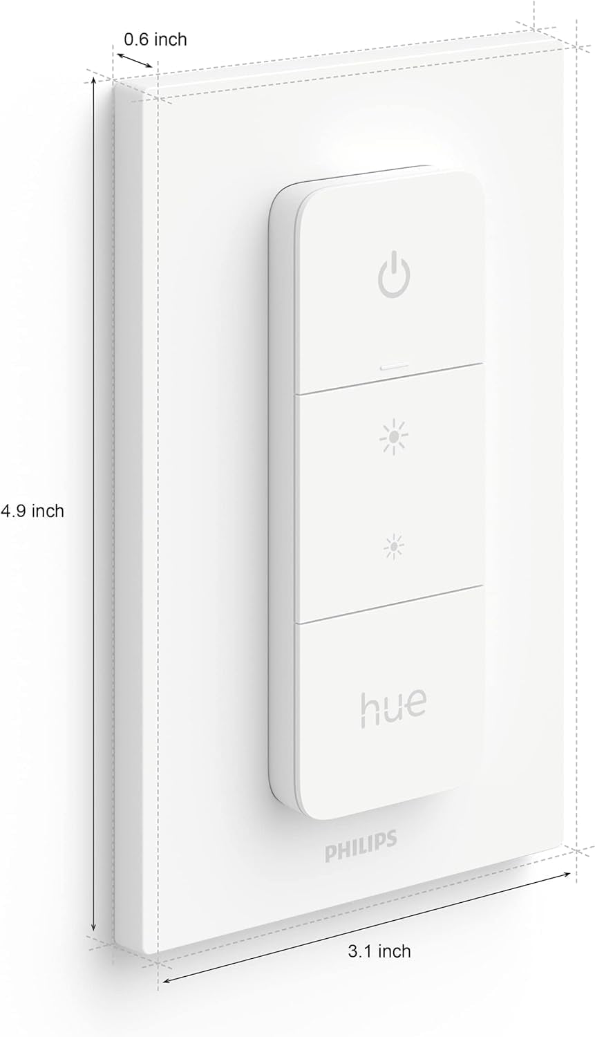 Smart Dimmer Switch with Remote, White - 1 Pack - Turns Hue Lights On, Off, Dims or Brightens - Requires Hue Bridge - Easy, No-Wire Installation