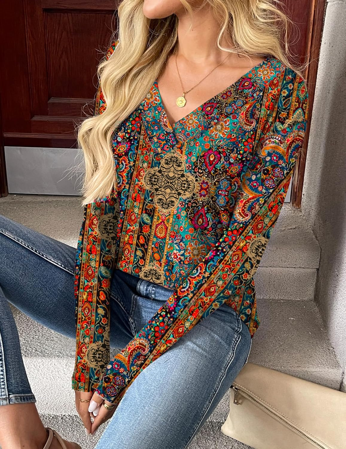 Women Long Sleeve Tops Dressy Casual V Neck Tshirts Basics Tee 2025 Fall Trendy Clothes