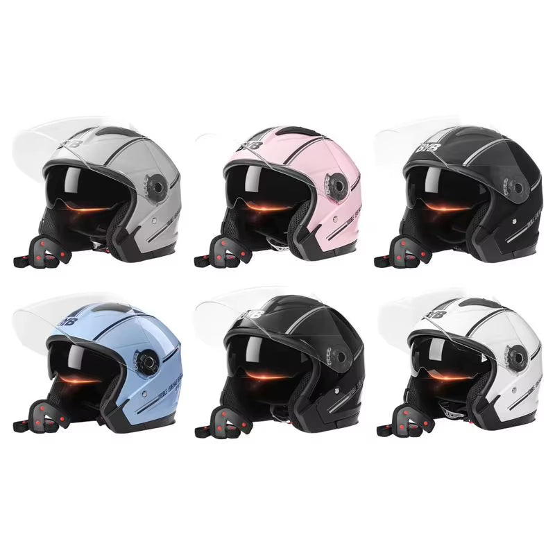 Motorcycle Open Face Helmet for Men and Women Dual Lens Sun Visor Face Shield Top Lightweight Scooter Bike Retro 3/4 Helmet