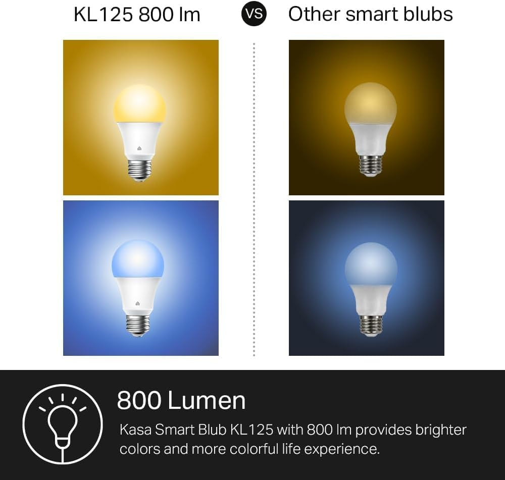 Light Bulbs, Full Color Changing Dimmable Smart Wifi Bulbs Compatible with Alexa and Google Home, A19, 9W 800 Lumens,2.4Ghz Only, No Hub Required, 4 Count (Pack of 1), Multicolor (KL125P4)