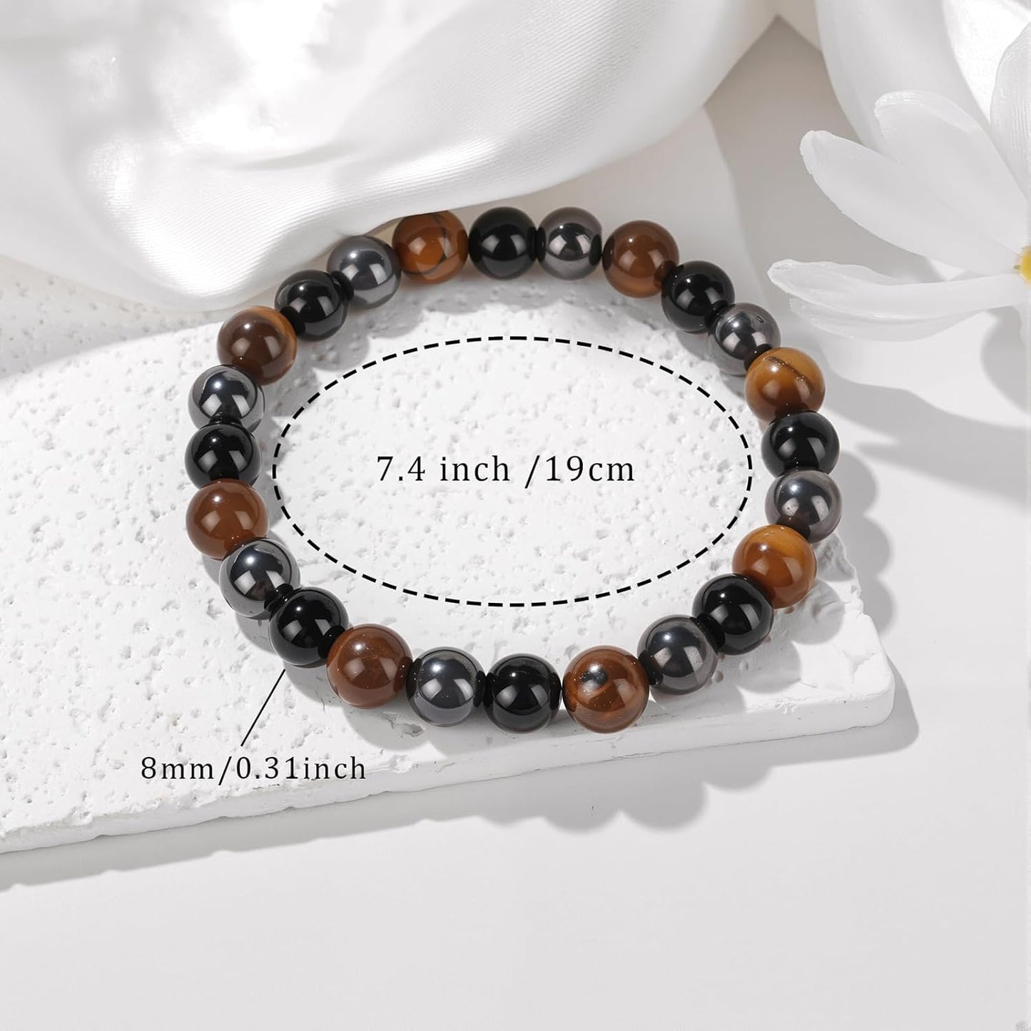 Healing Crystal Bracelet for Women Men 8Mm Beaded Bracelet Zebra Stone Rhodochrosite Black Tourmaline Natural Stone Handmade Stretch Emotional Healing Bracelet Beads Spiritual Crystal Jewelry Gifts
