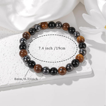 Healing Crystal Bracelet for Women Men 8Mm Beaded Bracelet Zebra Stone Rhodochrosite Black Tourmaline Natural Stone Handmade Stretch Emotional Healing Bracelet Beads Spiritual Crystal Jewelry Gifts