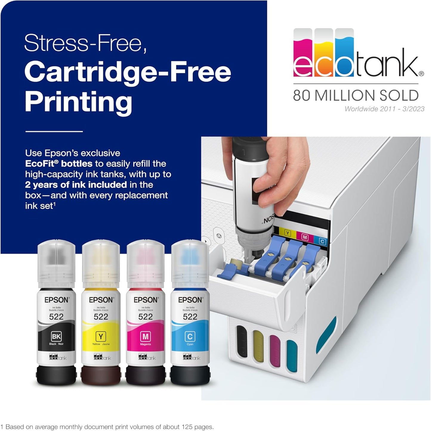 Ecotank ET-2800 Wireless Color All-In-One Cartridge-Free Supertank Printer with Scan and Copy €“ the Ideal Basic Home Printer - White, Medium