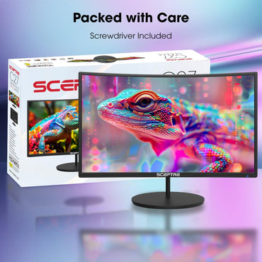 Curved 27" FHD 1080P 75Hz LED Monitor HDMI VGA Build-In Speakers, EDGE-LESS Metal Black 2019 (C275W-1920RN)