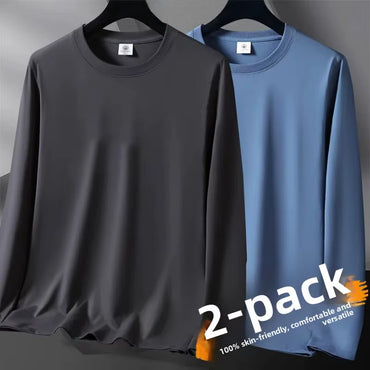Casual Sporty Men'S Long Sleeve Crew Neck T-Shirt Trendy All-Match Solid Color Loose Fit Autumn Top plus Size Comfortable Base S