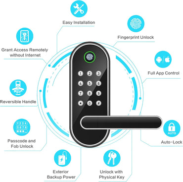 Keyless Entry Fingerprint Smart Lock with Handle & Keypad:  Biometric Digital Electronic Lock with Code, Electric Deadbolt Door Knob for Front, Interior, Exterior & Bedroom Doors (Silver)