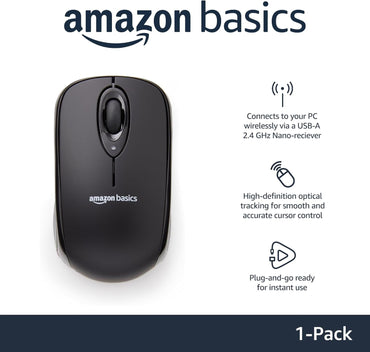 2.4 Ghz Wireless Optical Computer Mouse with USB Nano Receiver, Black