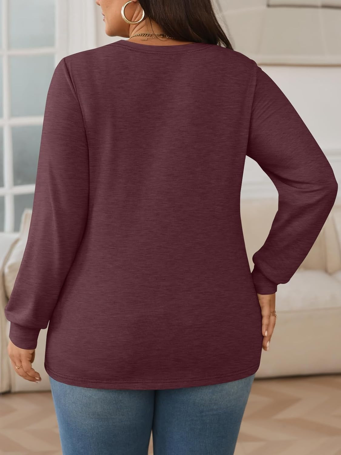 Womens plus Size Tops Long Sleeve Henley V Neck T Shirts Business Casual Fall Outfits Loose Fit Dressy Tunics Blouses