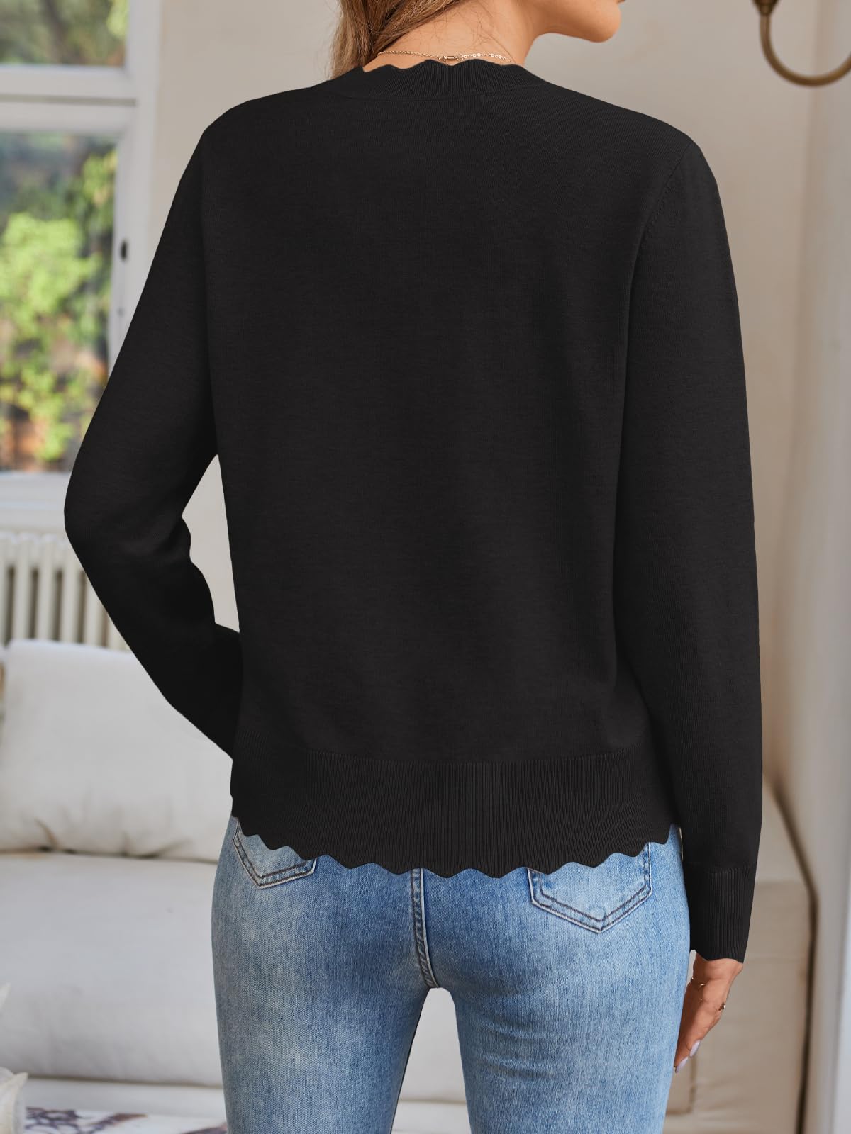 LILLUSORY Womens Cardigan Sweaters Long Sleeve Casual Lightweight Button Down V-Neck Fall Clothes 2025 Black L