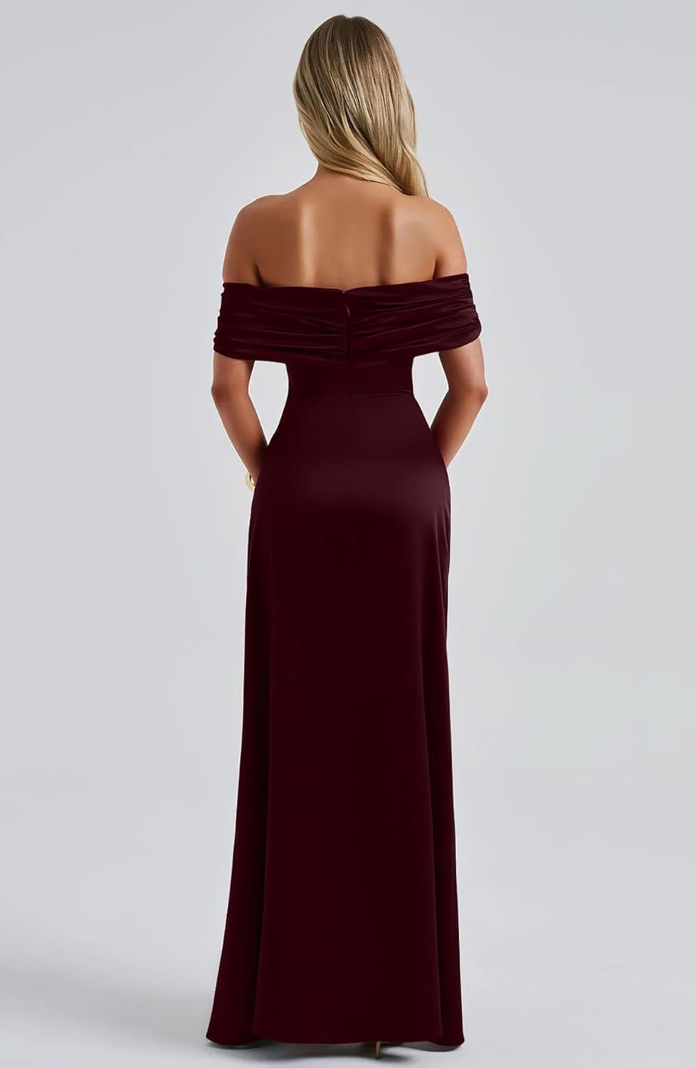 Women'S Elegant off Shoulder High Split Bodycon Evening Wedding Maxi Dress