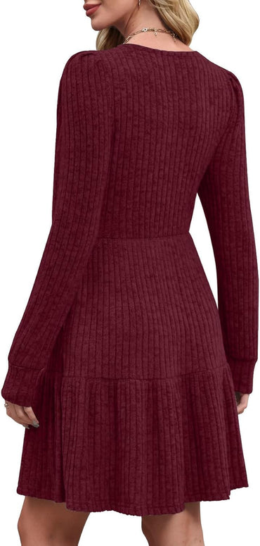 Women'S Fall Dresses 2025 Square Neck Long Sleeve Winter Dress