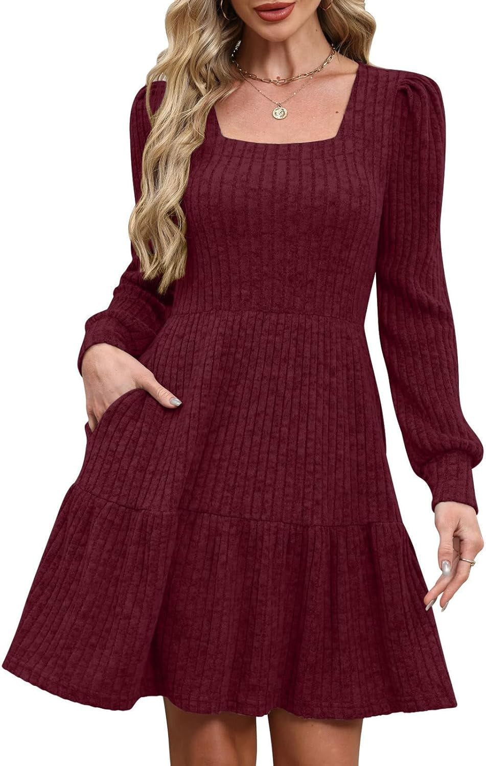 Women'S Fall Dresses 2025 Square Neck Long Sleeve Winter Dress