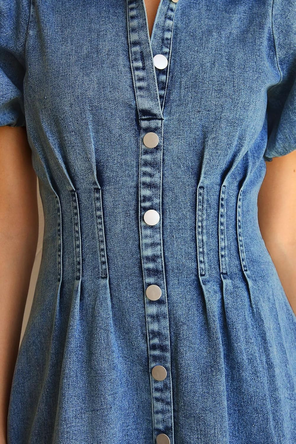 Summer Denim Dress for Women Puff Sleeve Slim Fit Jean Dresses for Women 2025 Casual