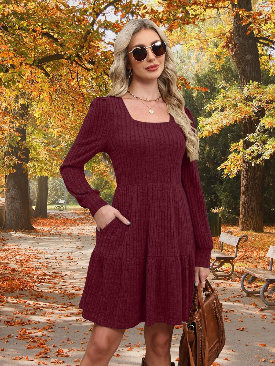 Women'S Fall Dresses 2025 Square Neck Long Sleeve Winter Dress