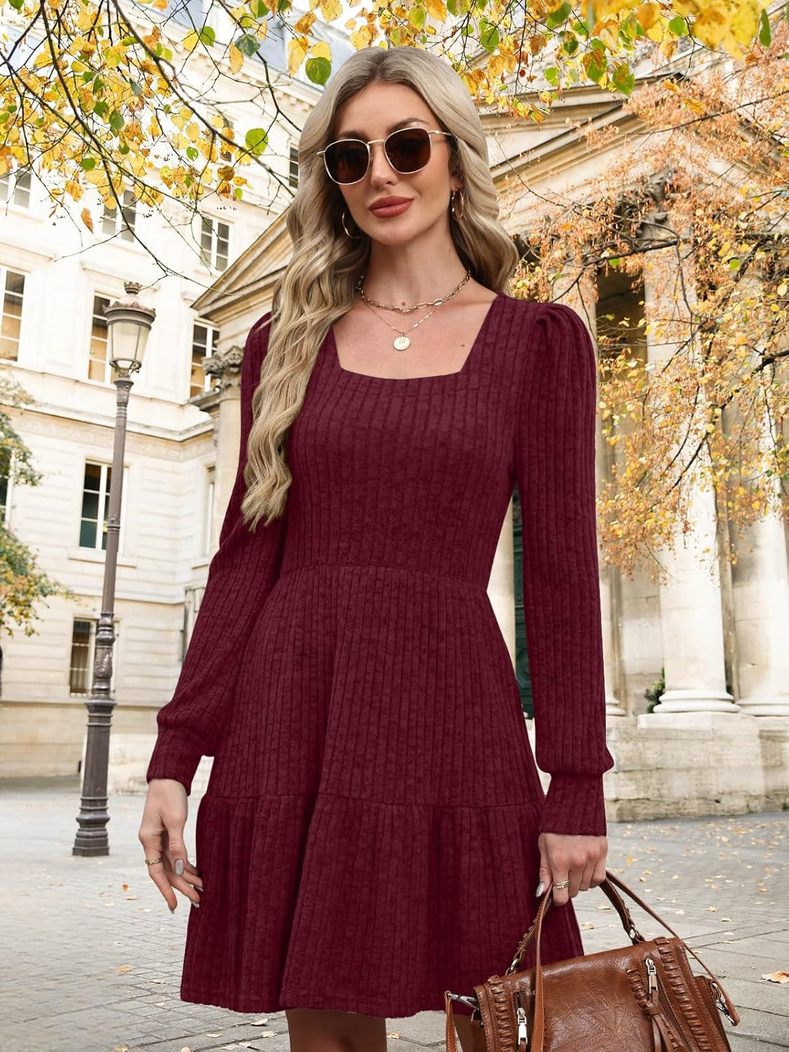 Women'S Fall Dresses 2025 Square Neck Long Sleeve Winter Dress